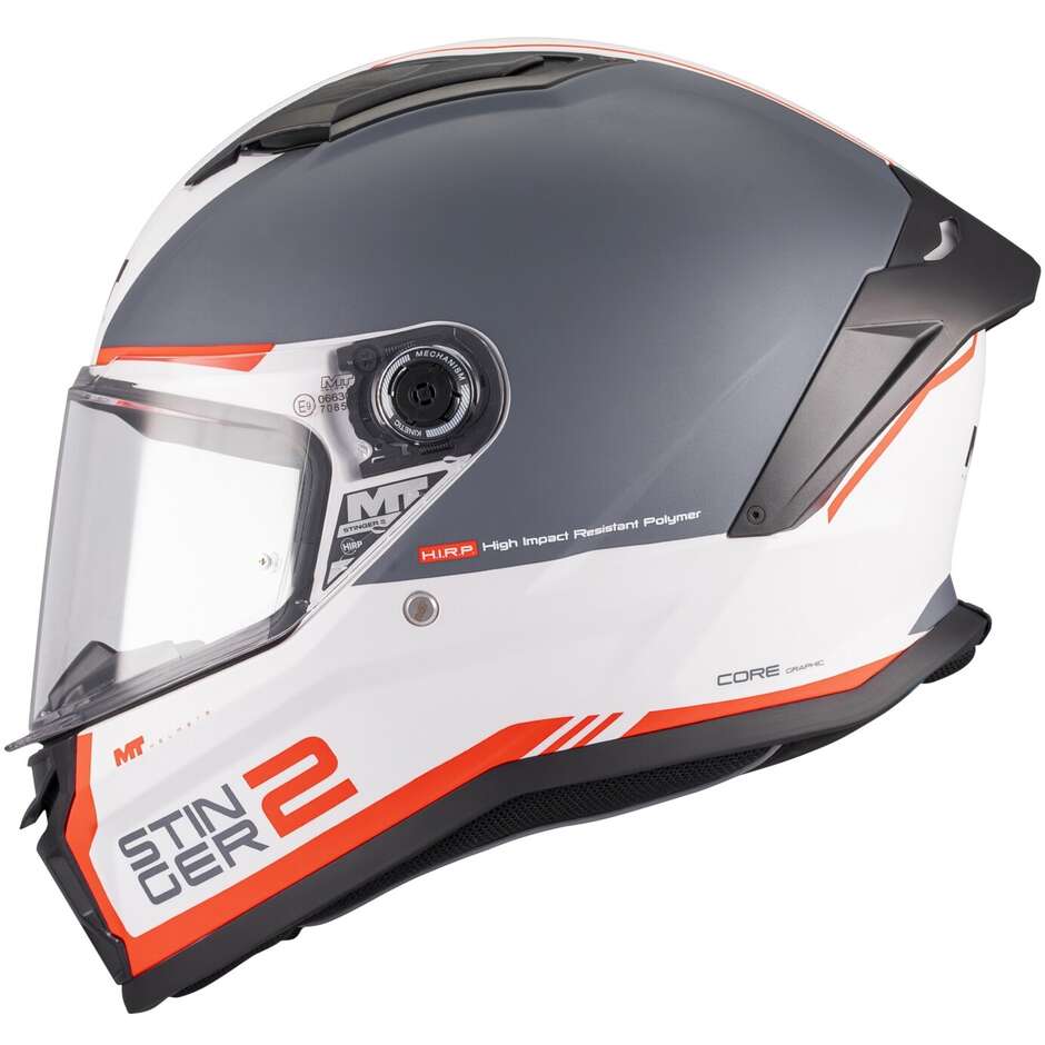 Casco Moto Integrale Mt Helmets STINGER 2 CORE A5 Bianco Grigio Rosso Opaco