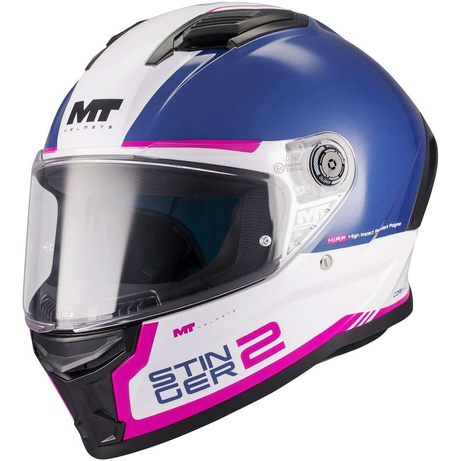 Casco Moto Integrale Mt Helmets STINGER 2 CORE A8 Viola Bianco Rosa Lucido