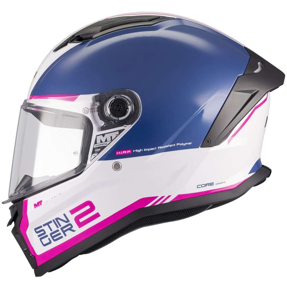 Casco Moto Integrale Mt Helmets STINGER 2 CORE A8 Viola Bianco Rosa Lucido