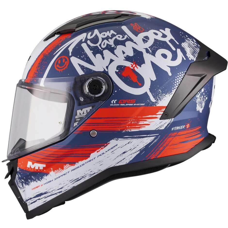 Casco Moto Integrale Mt Helmets STINGER 2 ROCKET C17 Blu Rosso Bianco Opaco