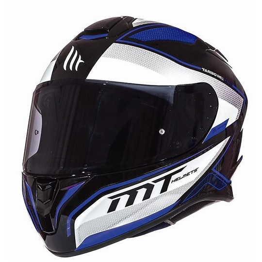 Casco Moto Integrale MT Helmets Targo Interact A1 Bianco Blu 