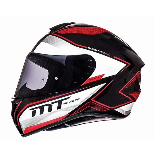 Casco Moto Integrale MT Helmets Targo Interact A1 Bianco Rosso 