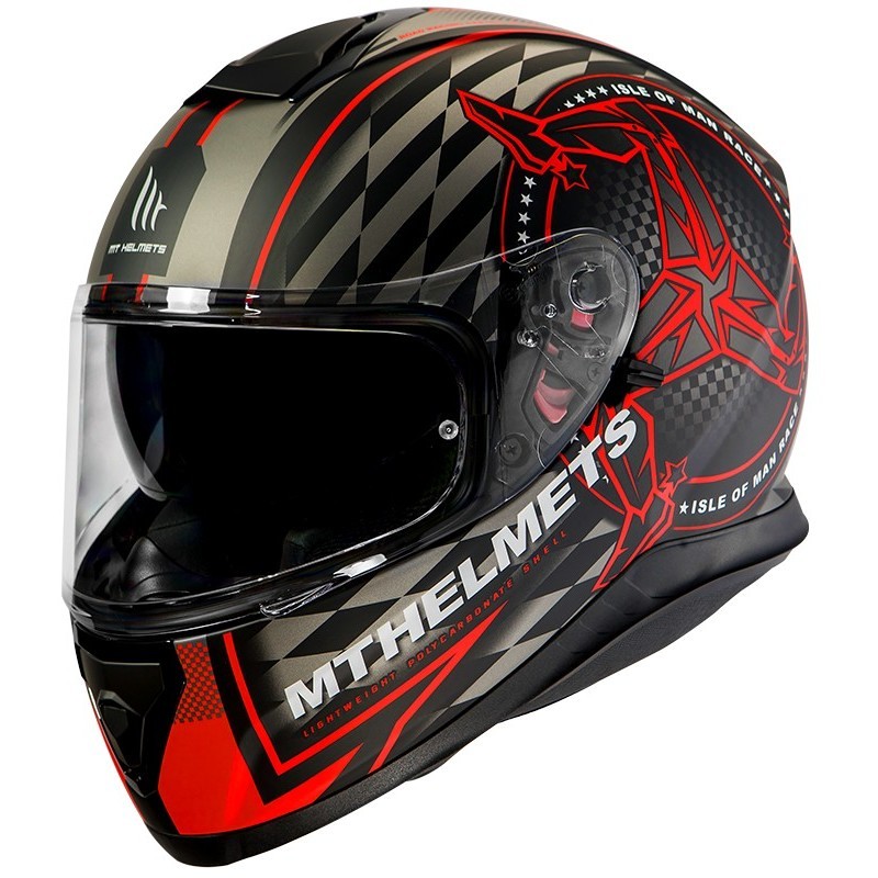 Casco Moto Integrale MT Helmets Thunder3 SV ISLE OF MAN B5 Nero Opaco Rosso