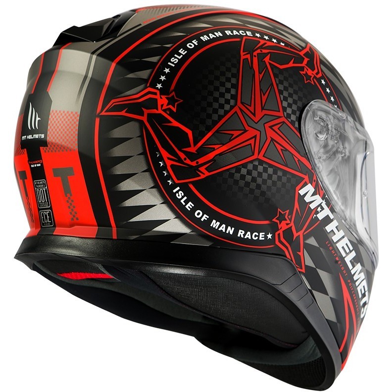 Casco Moto Integrale MT Helmets Thunder3 SV ISLE OF MAN B5 Nero Opaco Rosso