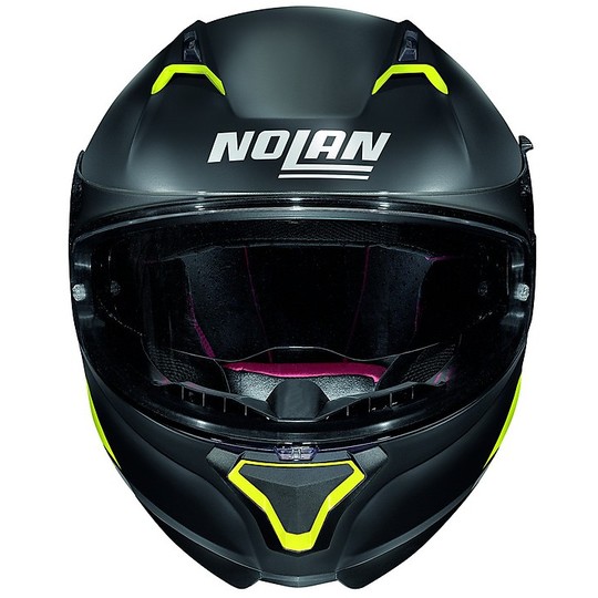 Casco Moto Integrale Nolan N87 Emblema N-Com 072 Nero Opaco Giallo