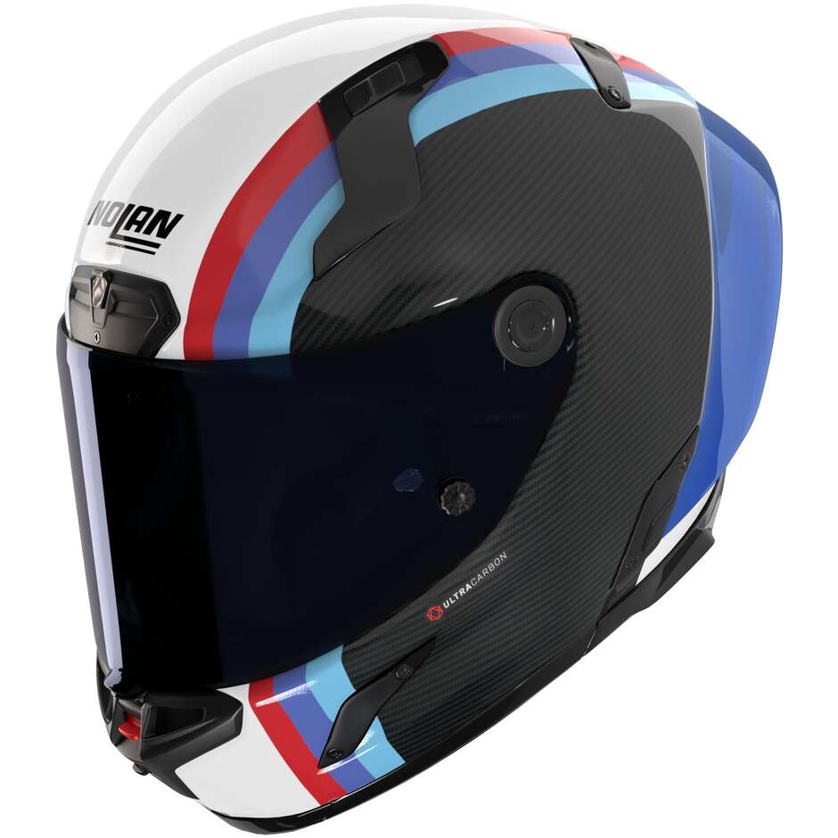 Casco Moto Integrale Nolan X-804 RS UC GEMINI 365 Carbonio Biaco Blu Rosso Lucido