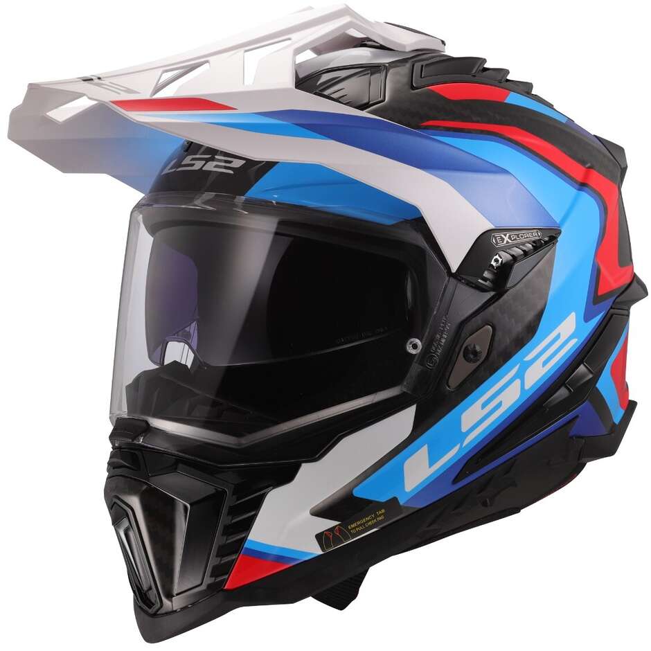 Casco Moto integrale Off-Road in Carbonio LS2 MX701 EXPLORER C FRONTIER II Bianco Blue