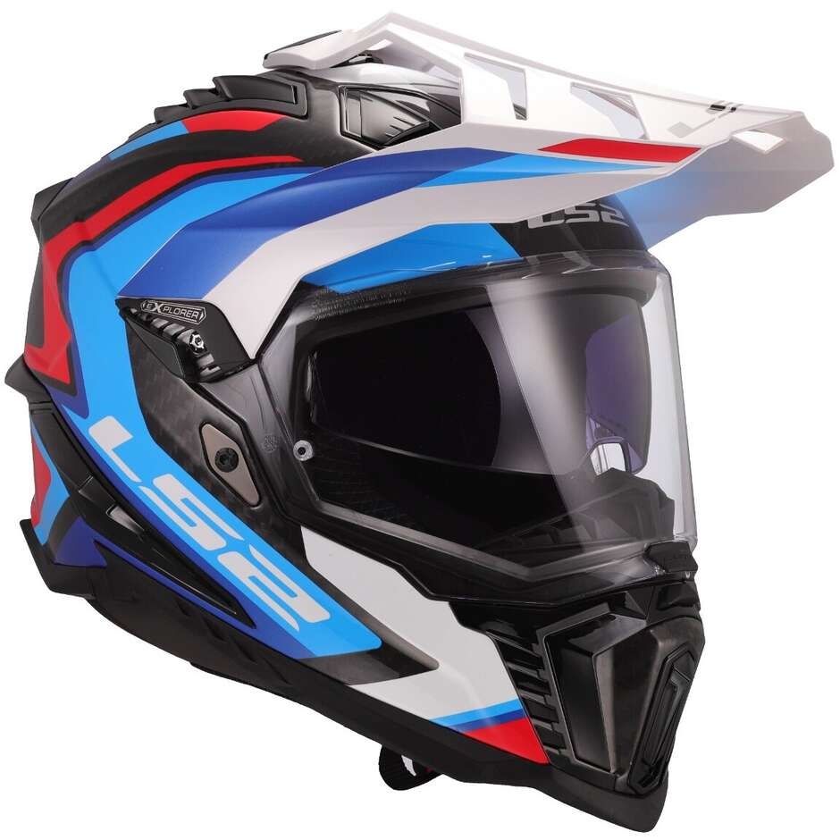 Casco Moto integrale Off-Road in Carbonio LS2 MX701 EXPLORER C FRONTIER II Bianco Blue