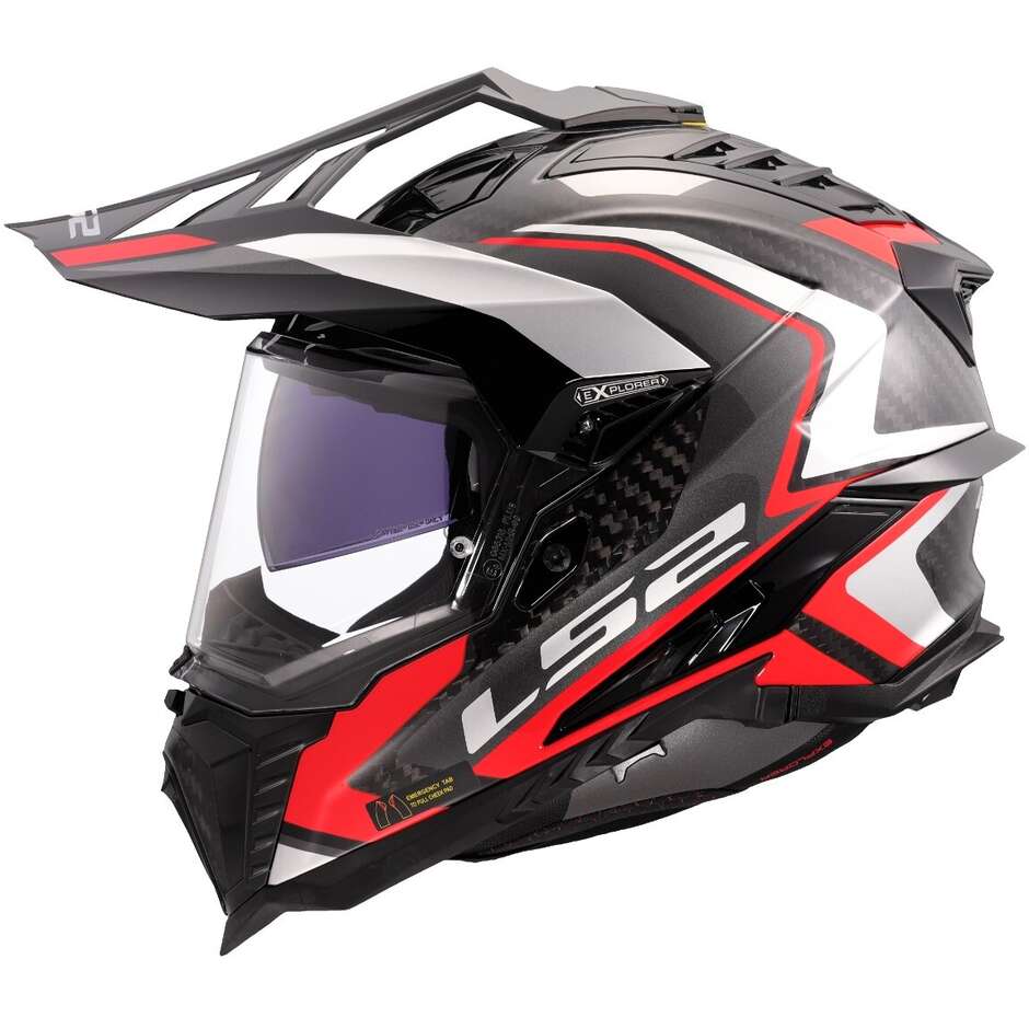 Casco Moto integrale Off-Road in Carbonio LS2 MX701 EXPLORER C FRONTIER II Rosso