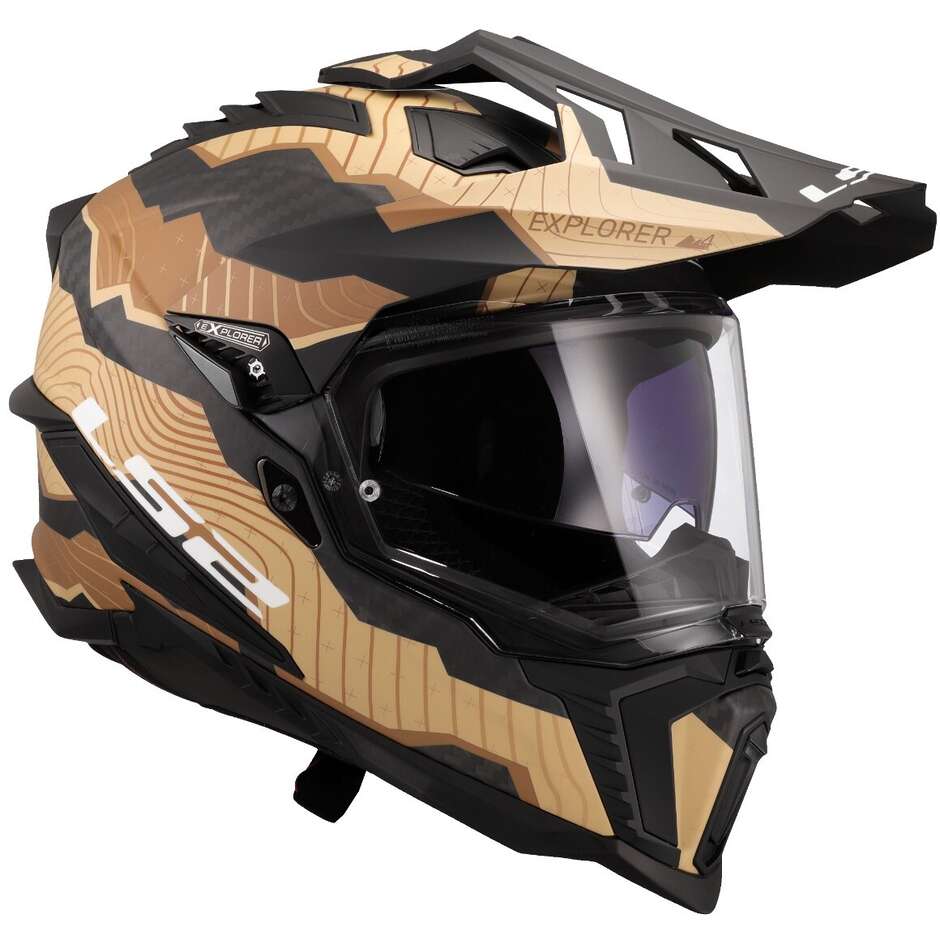 Casco Moto integrale Off-Road in Carbonio LS2 MX701 EXPLORER C TRICK Marrone Sand