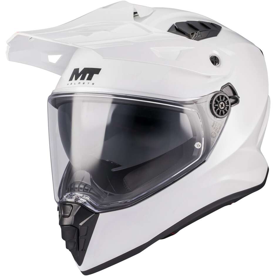 Casco Moto Integrale Off Road Mt Helmet TRACK SV PURE A0 Bianco Lucido