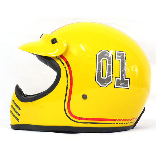 Casco Moto Integrale Premier Trophy MX Stile Anni 70 FL 12.01 Giallo