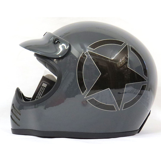 Casco Moto Integrale Premier Trophy MX Stile Anni 70 Star Grigio Scuro