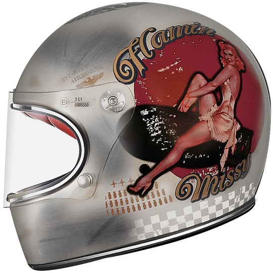 Casco Moto Integrale Premier Trophy Style anni 70 Pin Up Old Style Silver