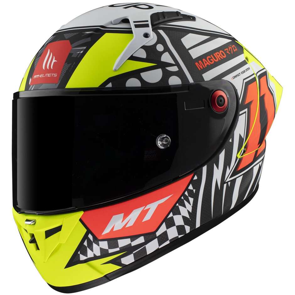 Casco Moto Integrale Racing Mt Helmet KRE+ CARBON GARCIA A3 Giallo GLuo Opaco