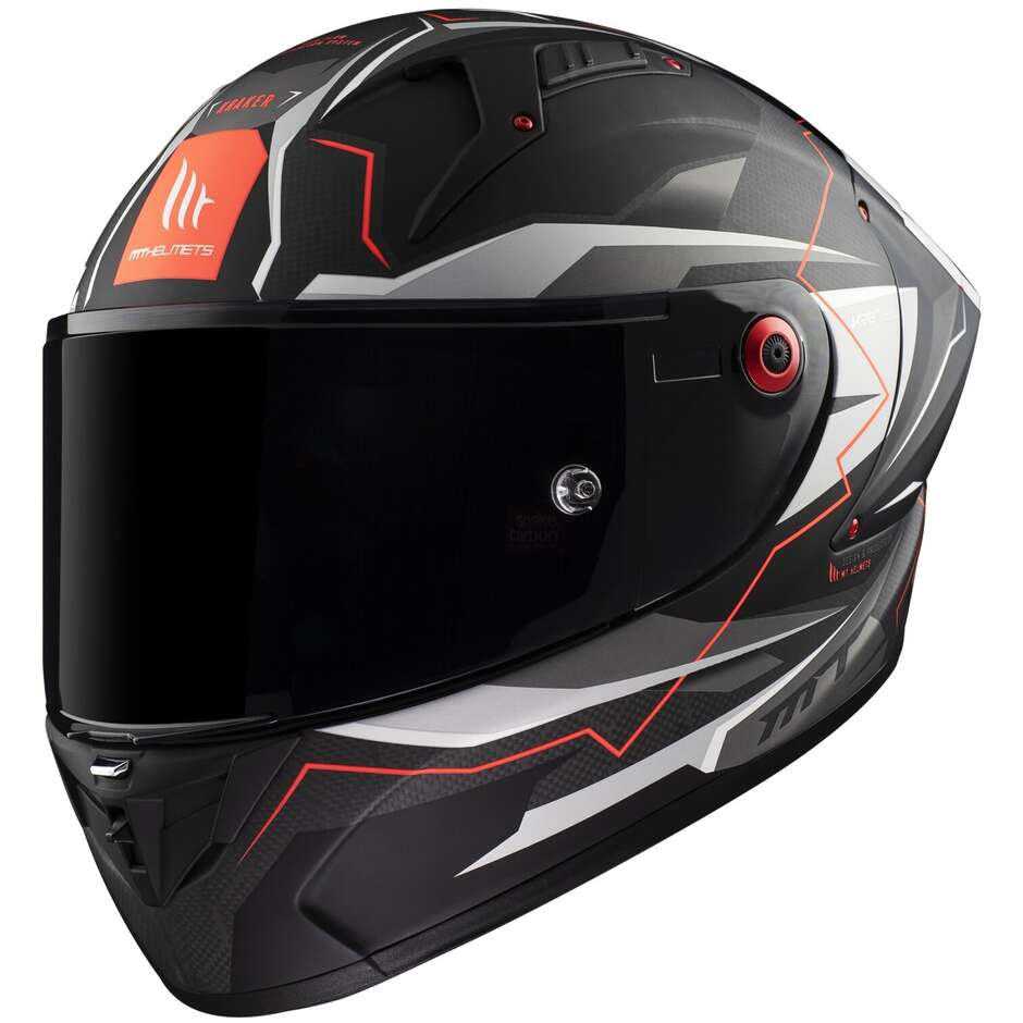 Casco Moto Integrale Racing Mt Helmet KRE+ CARBON KRAKEN C5 Rosso Fluo Opaco