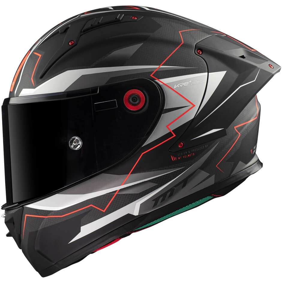 Casco Moto Integrale Racing Mt Helmet KRE+ CARBON KRAKEN C5 Rosso Fluo Opaco