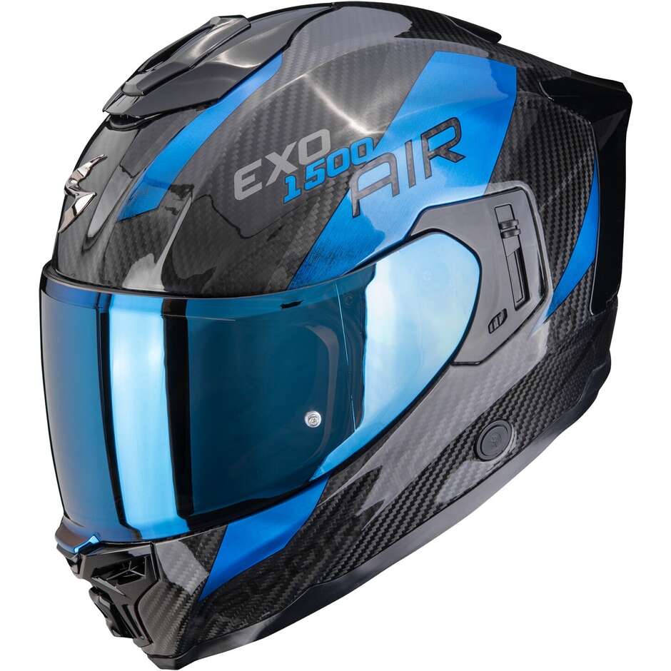 Casco Moto Integrale Scorpion EXO-1500 CARBON AIR PLATTED Nero Blu