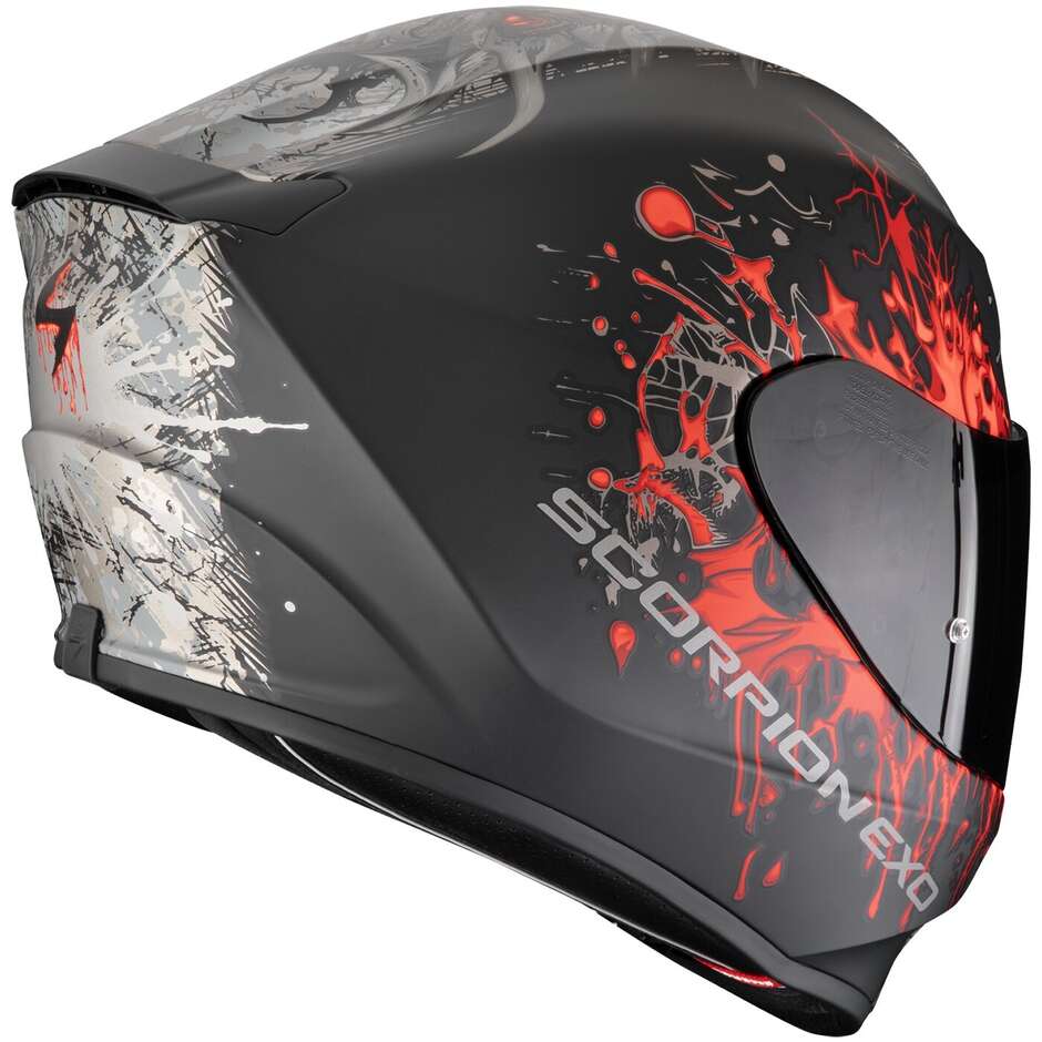 Casco Moto Integrale Scorpion EXO-391 WOLF Nero opaco Argento Rosso