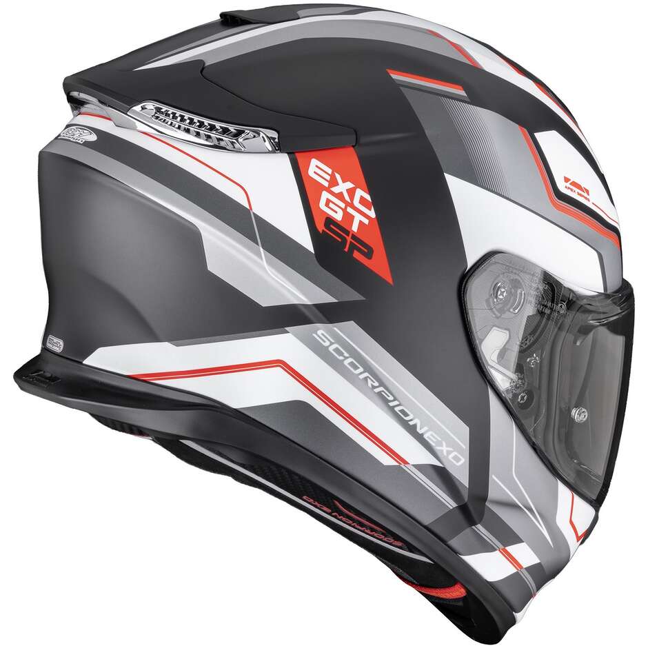 Casco Moto Integrale Scorpion EXO-GT SP AIR ARKON Opaco Bianco Argento Rosso