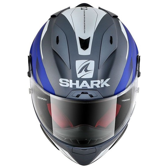 Casco Moto Integrale Shark Race-R Pro SAUER Mat Bianco Blu