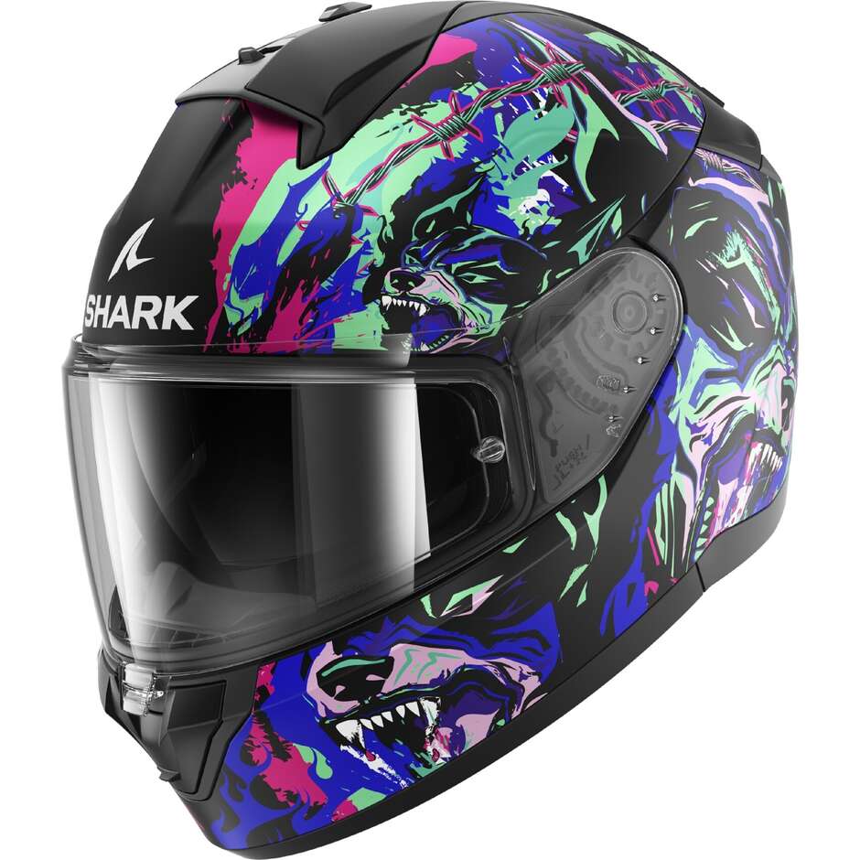 Casco Moto Integrale Shark RIDILL 2 RAGING BEAST Mat Nero Viola Verde