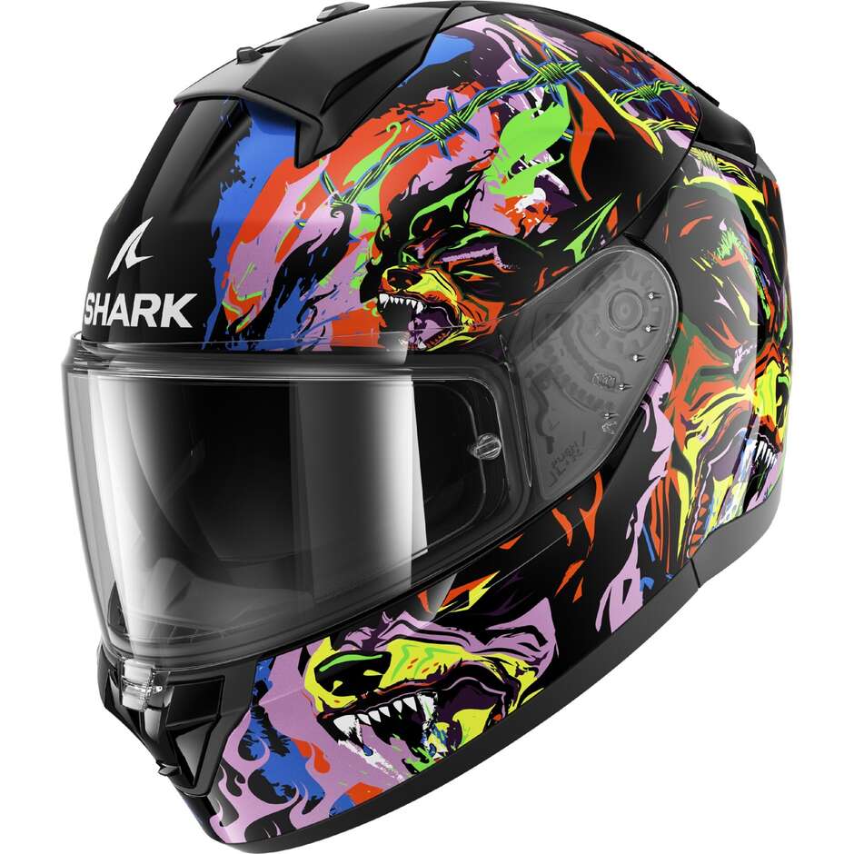 Casco Moto Integrale Shark RIDILL 2 RAGING BEAST Nero Viola Giallo