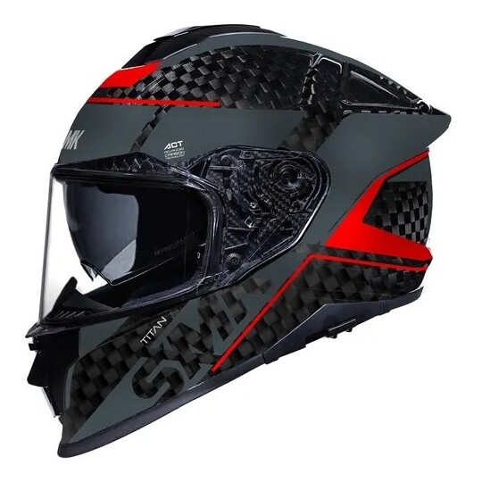 Casco Moto Integrale Titan Carbon Nero GL263 Grigio Ross taglia XS