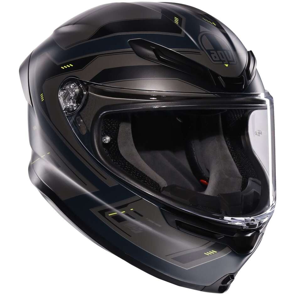 Casco Moto Integrale Touring in Fibra AGV K6 S ENHANCE Opaco Grigio Giallo Fluo
