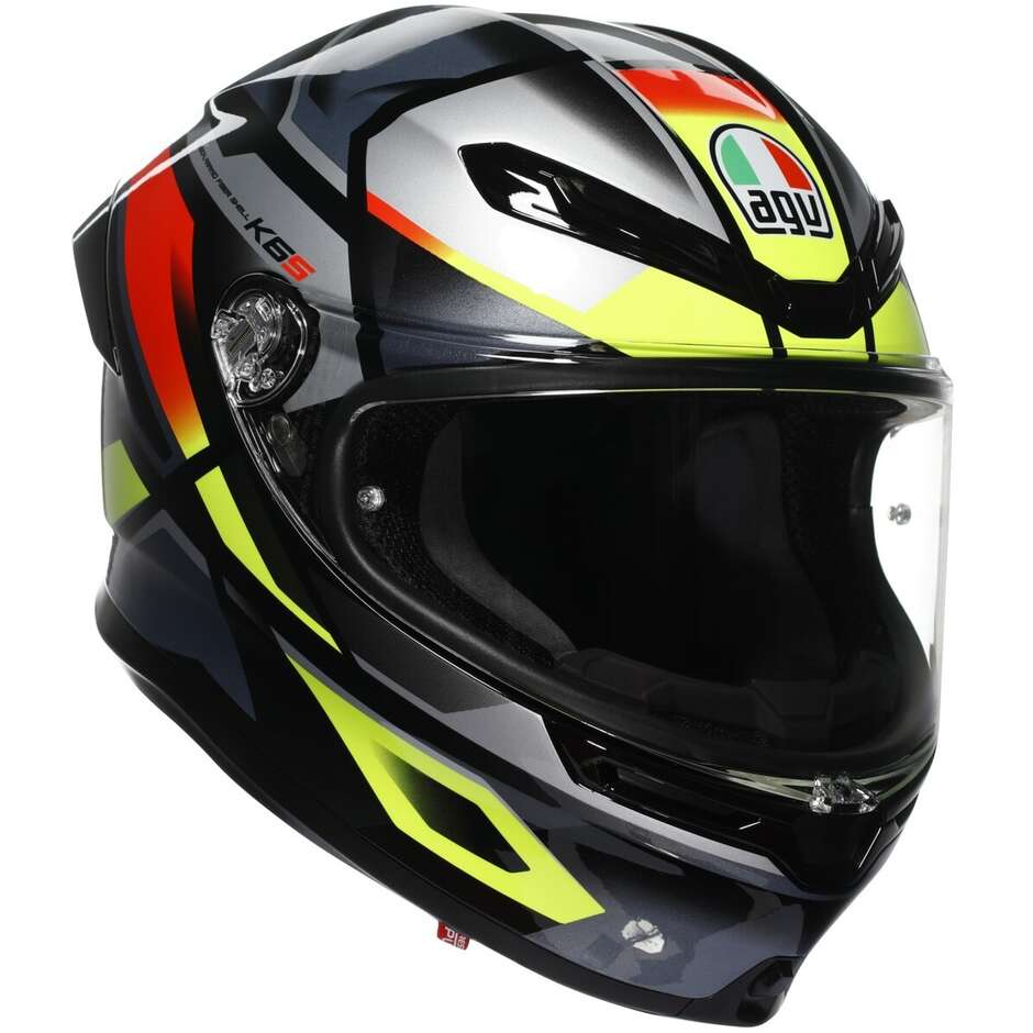 Casco Moto Integrale Touring in Fibra AGV  K6 S  ERAZER Nero Rosso Giallo Fluo