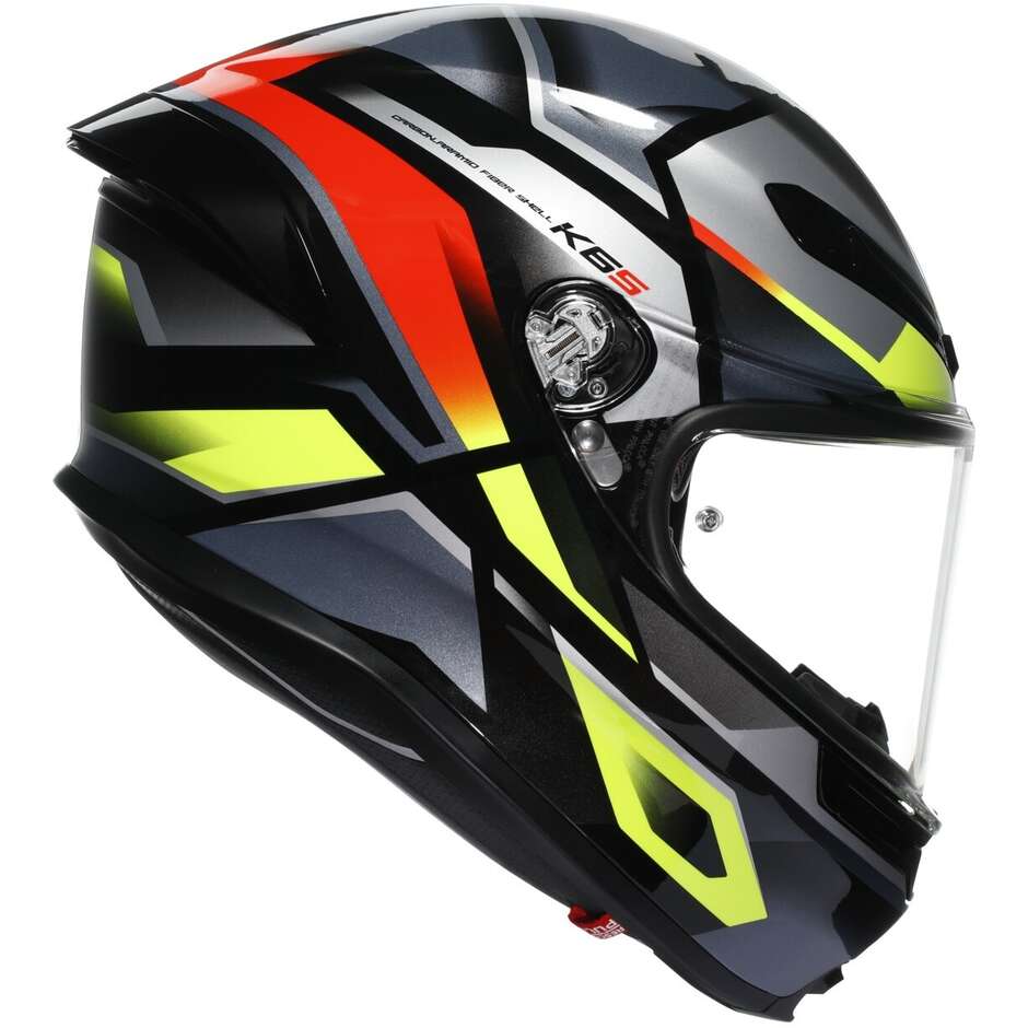Casco Moto Integrale Touring in Fibra AGV  K6 S  ERAZER Nero Rosso Giallo Fluo