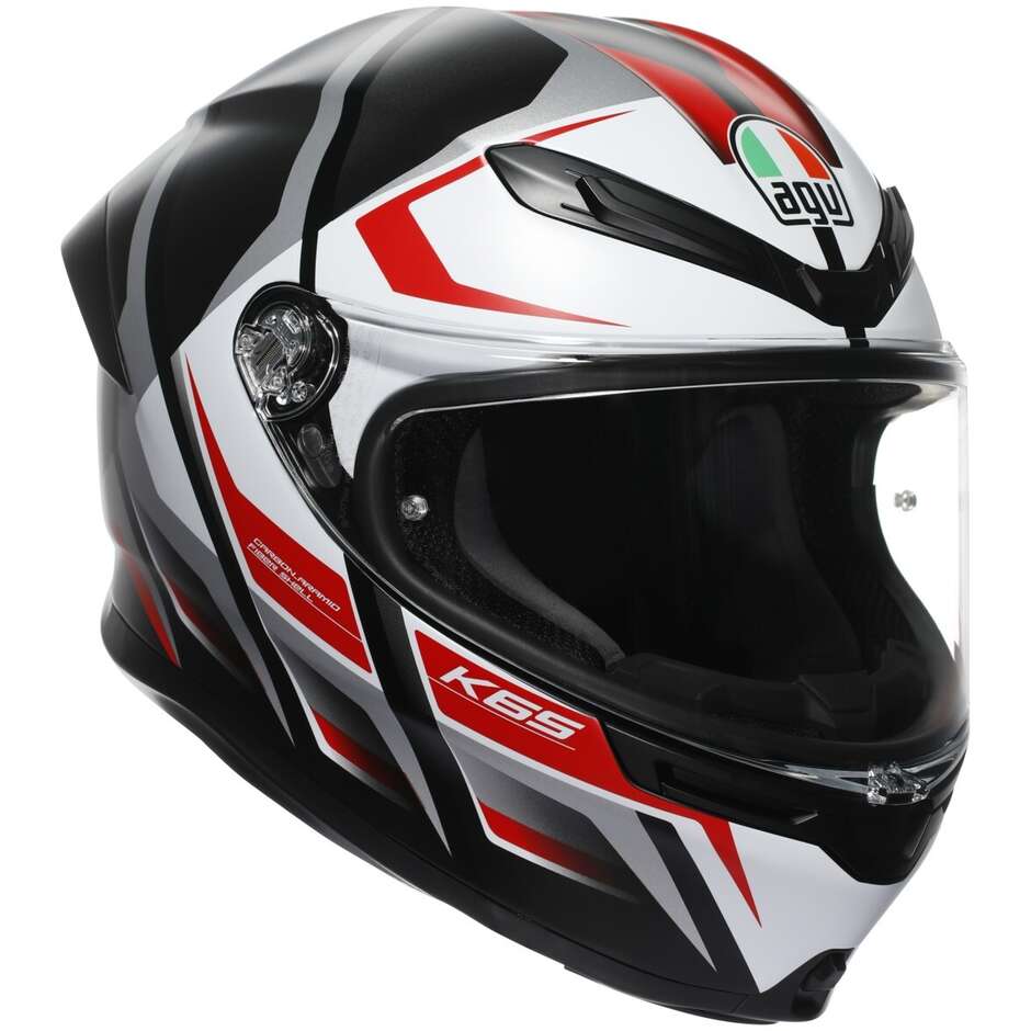 Casco Moto Integrale Touring in Fibra AGV  K6 S  KARVE Opaco Nero Bianco Rosso