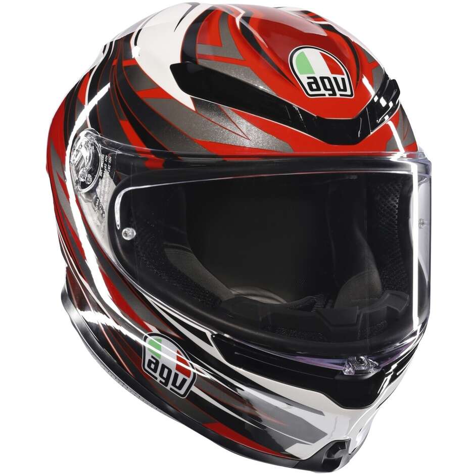 Casco Moto Integrale Touring in Fibra AGV K6 S REEVAL Bianco Rosso Grigio