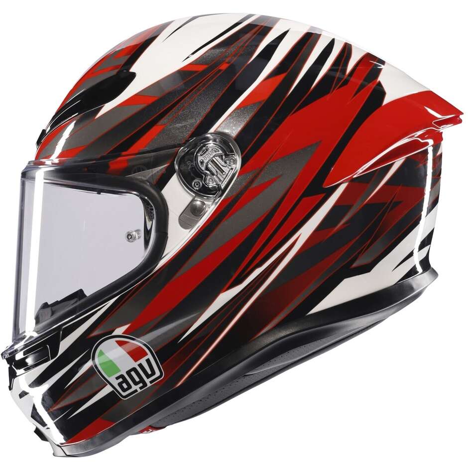 Casco Moto Integrale Touring in Fibra AGV K6 S REEVAL Bianco Rosso Grigio