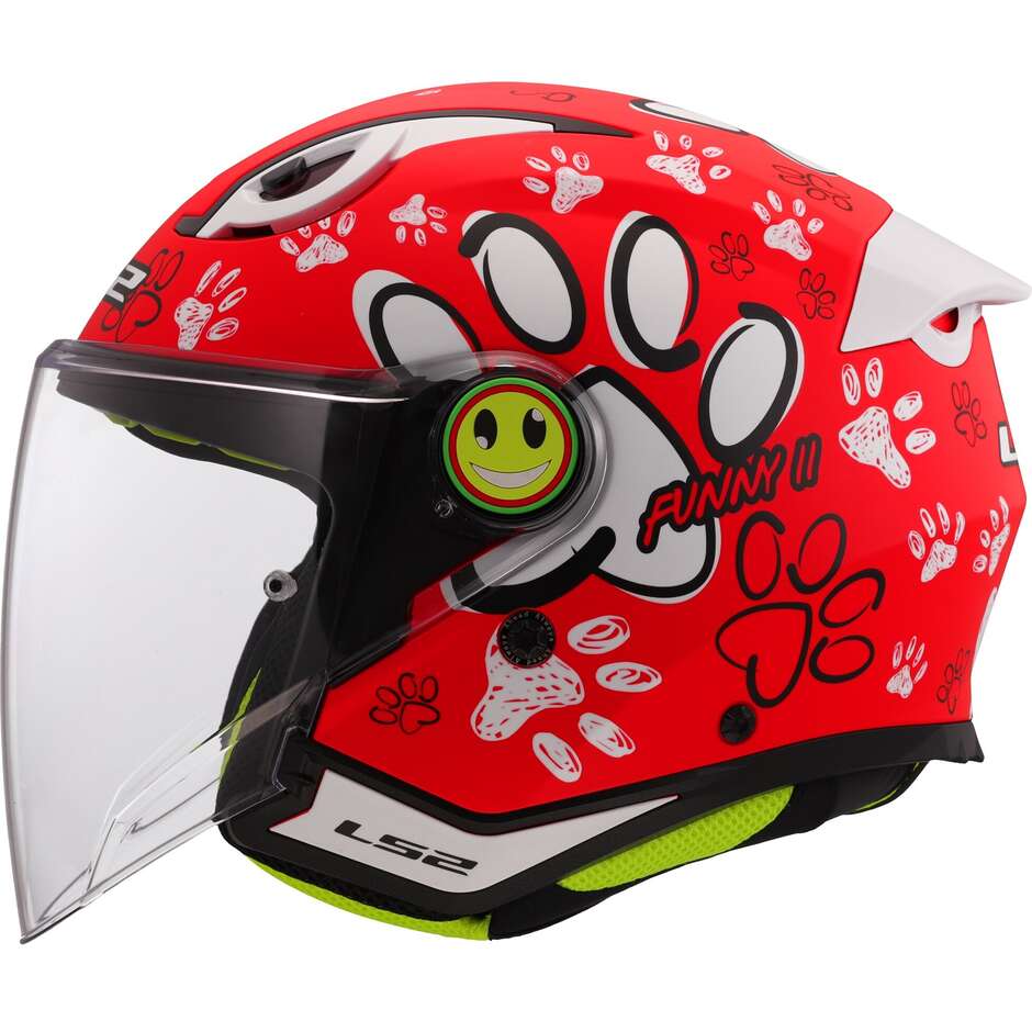 Casco Moto Jet Bambino LS2 OF622 FUNNY II PAWS Rosso