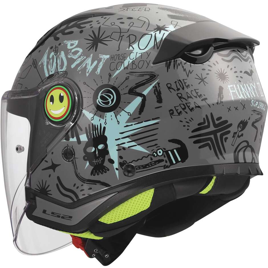 Casco Moto Jet Bambino LS2 OF622 FUNNY II SCRIBBLE Grigio Blu
