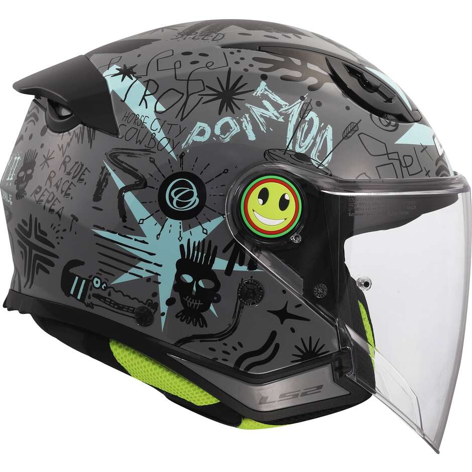 Casco Moto Jet Bambino LS2 OF622 FUNNY II SCRIBBLE Grigio Blu