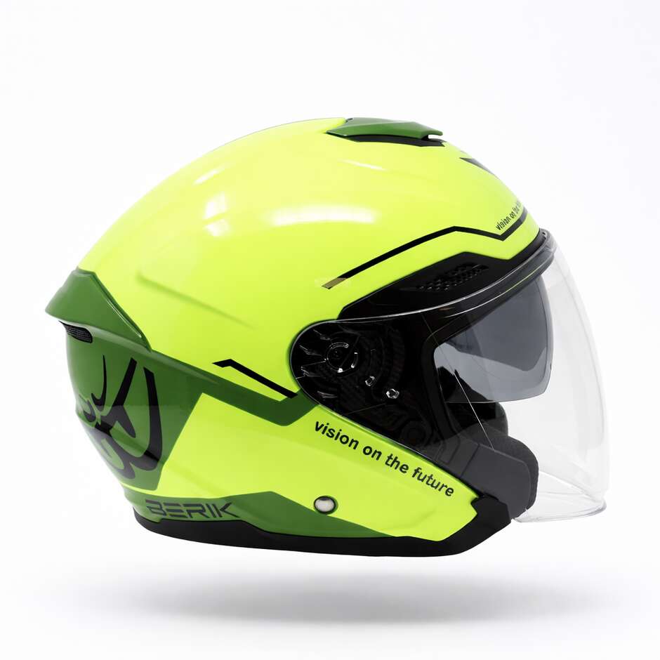 Casco Moto Jet Berik Doppia Visiera OF669 Bipolar Giallo Fluo Verde