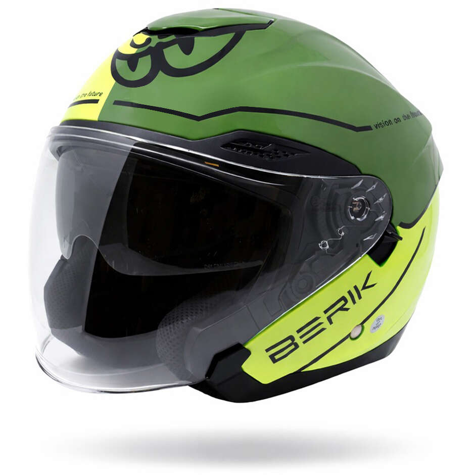 Casco Moto Jet Berik Doppia Visiera OF669 Bipolar Giallo Fluo Verde