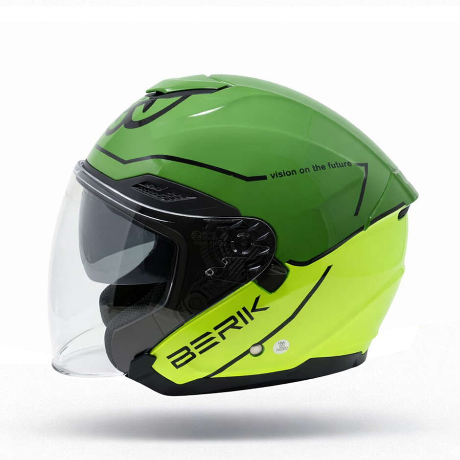 Casco Moto Jet Berik Doppia Visiera OF669 Bipolar Giallo Fluo Verde