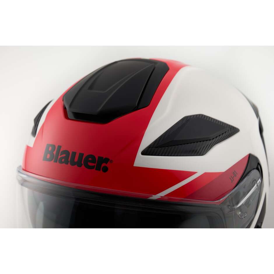 Casco Moto Jet Blauer JJ01 Doppia Visiera Grafica Bianco Nero Rosso
