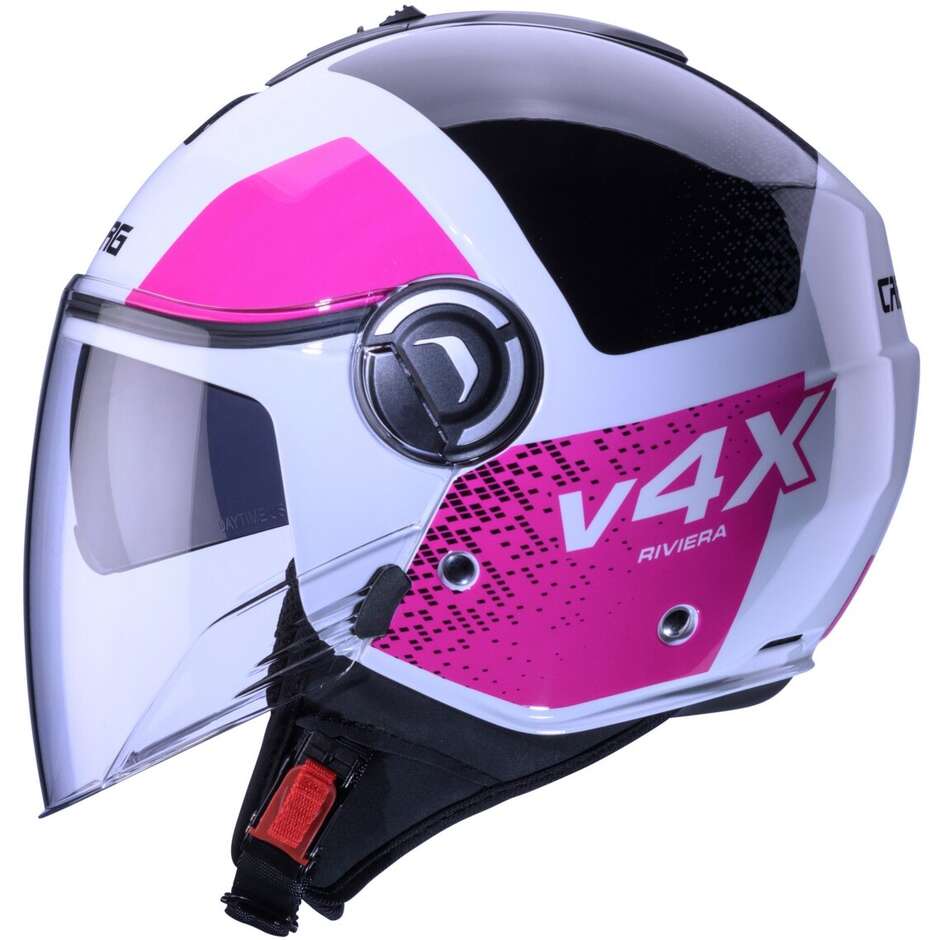 Casco Moto Jet Caberg RIVIERA V4X ALPHA Bianco Rosa Nero