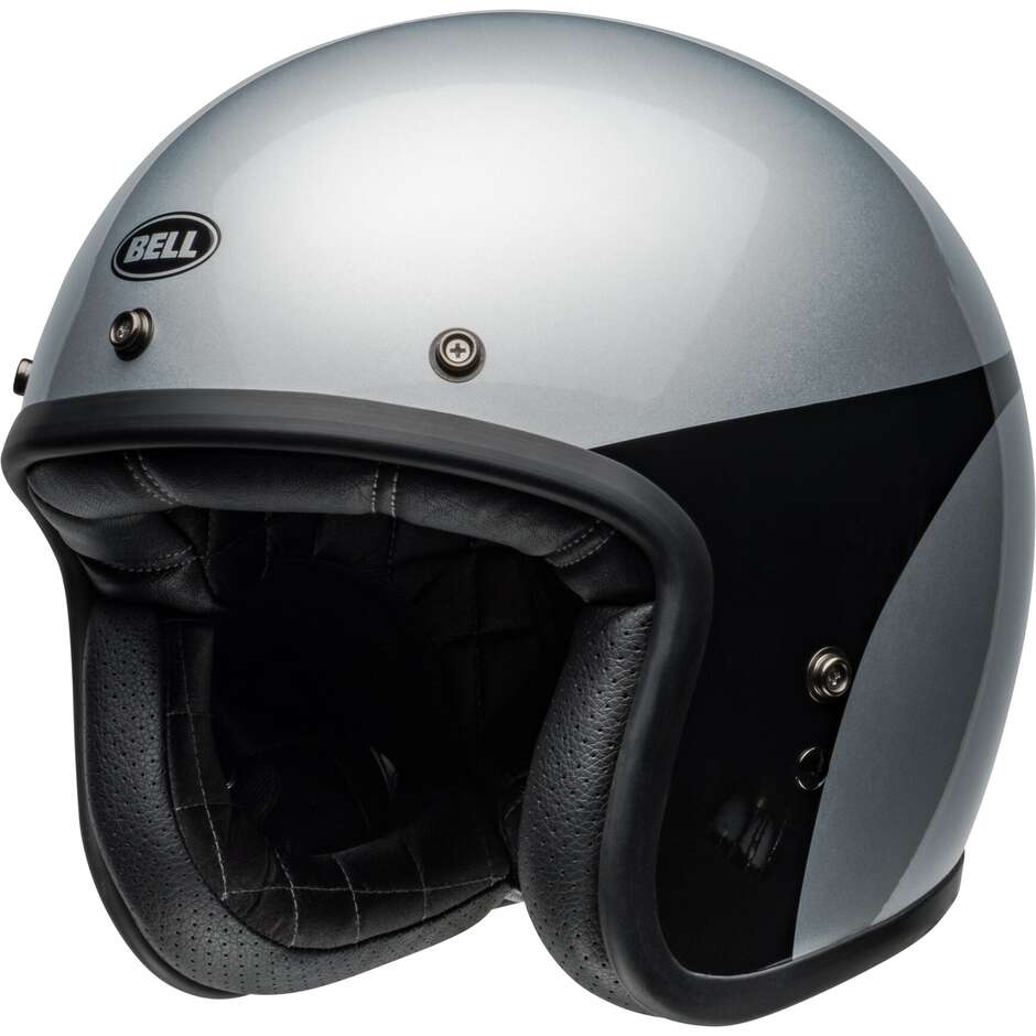 Casco Moto Jet Cafè Racer Bell CUSTOM 500 CHASSIS Argento Nero Lucido