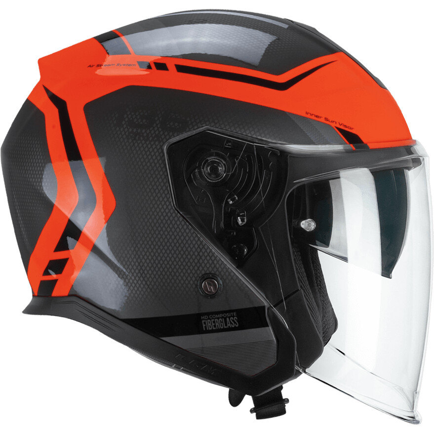 Casco Moto Jet 136M RNA FIBRA RIDE Nero Rosso fluo taglia 2XL