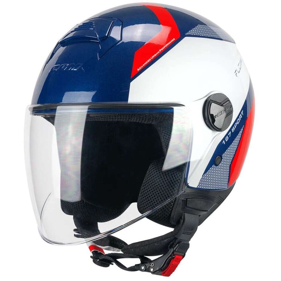 Casco Moto Jet CGM 167D FLO SPORT Blu Bianco Rosso lunga