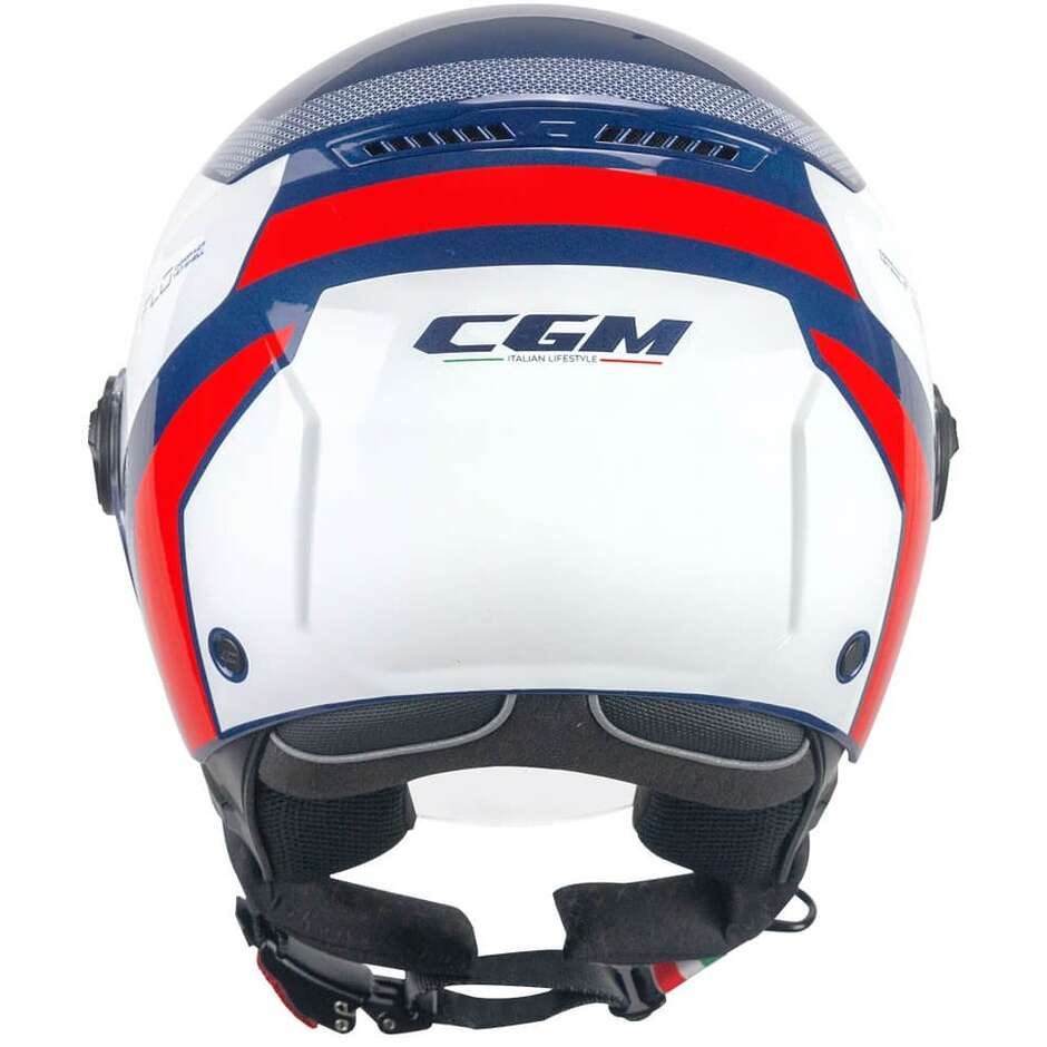 Casco Moto Jet CGM 167D FLO SPORT Blu Bianco Rosso lunga