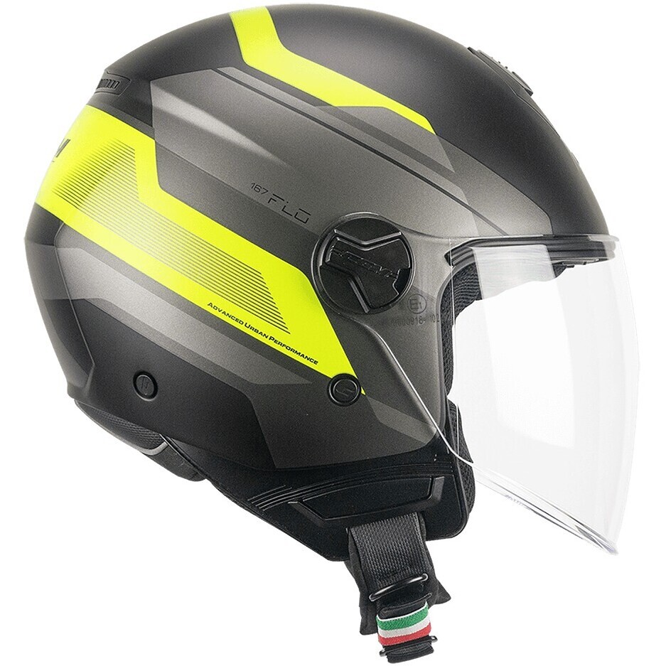 Casco moto Jet CGM 167K FLO CITY Nero Giallo fluo opaco lunga