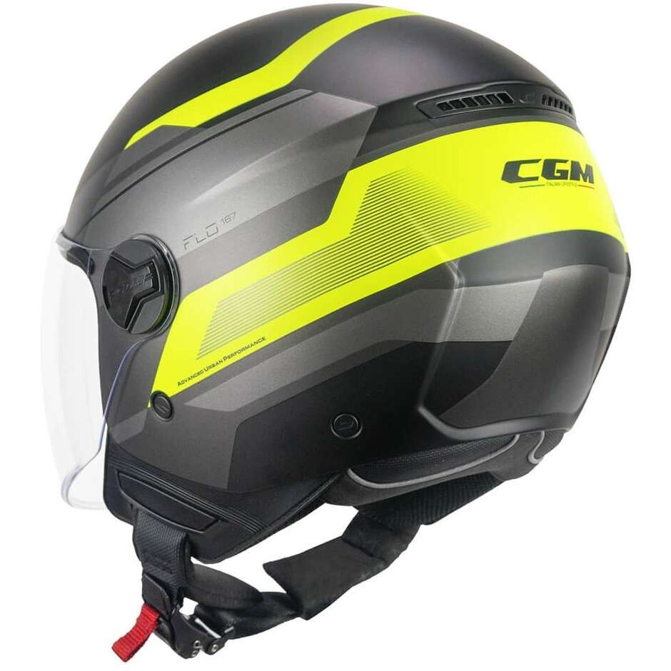 Casco moto Jet CGM 167K FLO CITY Nero Giallo fluo opaco lunga