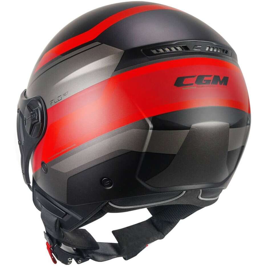 Casco moto Jet CGM 167K FLO CITY Nero Rosso opaco sagomata