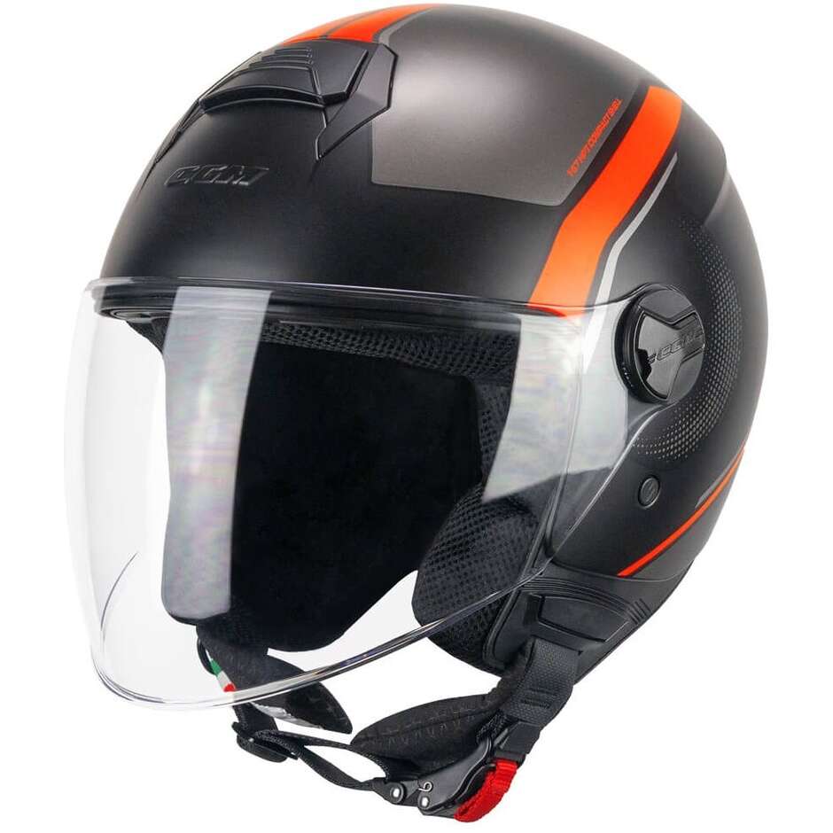 Casco Moto Jet CGM 167M FLO DOT Nero Arancione fluo opaco lunga